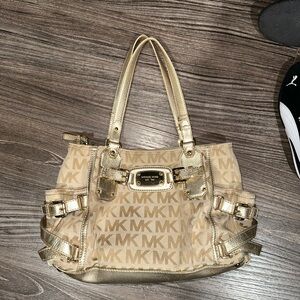 Michael Kors Metallic Gold and Tan Shoulder Bag
